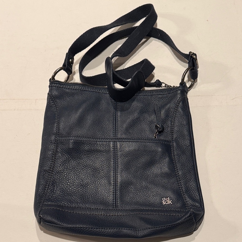 The Sak Dark Blue Leather Messenger Bag